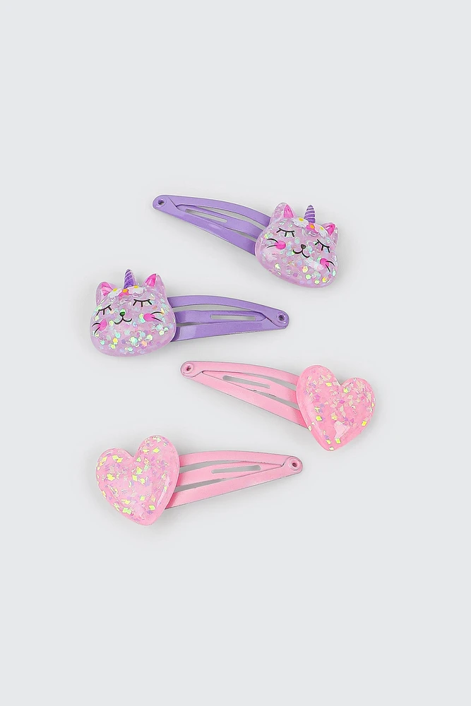 Ardene Kids 4-Pack of Flower & Cat Hair Clips