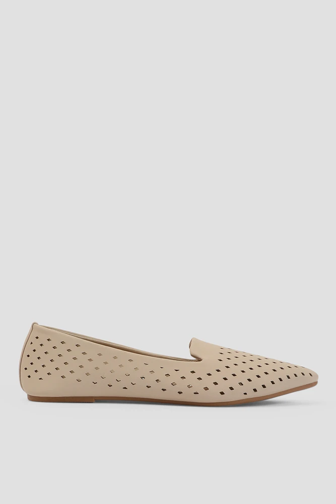 Ardene Laser Cut Ballet Flats in Beige | Size | Faux Suede