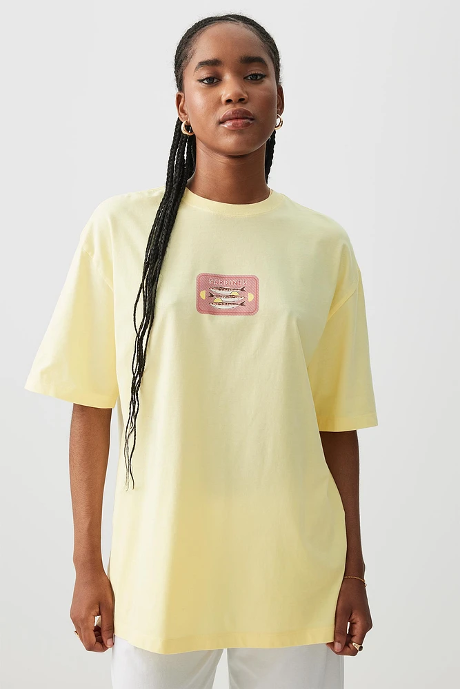 Ardene Oversized Graphic T-Shirt in Light | Size | 100% Cotton