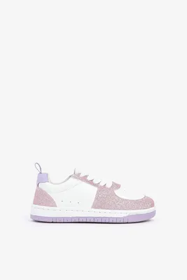 Ardene Kids Laced Court Sneakers in Light Pink | Size | Faux Leather
