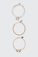 Ardene 3-Pack Heart & Bow Bracelets in Gold
