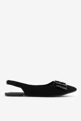 Ardene Slingback Pointy Flats with Bow Detail in | Size | Faux Leather/Rubber