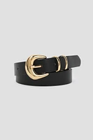 Ardene Faux Leather Gold Buckle Belt in Black | Size Small