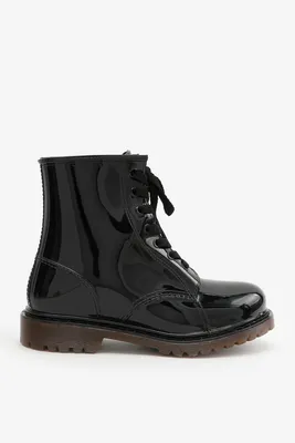 Ardene Lace-Up Rain Boots in Black | Size | Rubber