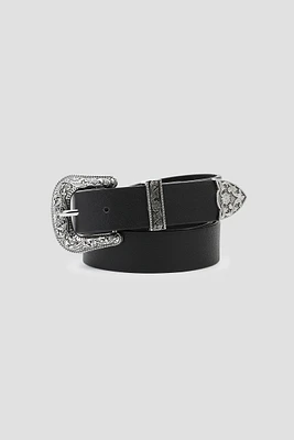 Ardene Western Belt in Black | Size | Faux Leather