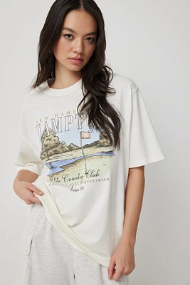 Ardene Oversized Graphic T-Shirt in White | Size Large | 100% Cotton