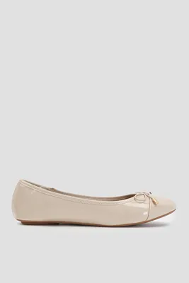 Ardene Ballet Flats with Bow in Beige | Size | Faux Leather