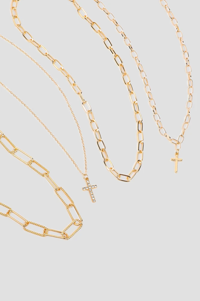 Ardene 4-Pack Necklaces with Cross Pendants in Gold