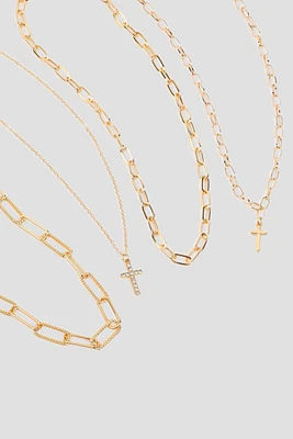 Ardene 4-Pack Necklaces with Cross Pendants in Gold