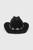 Ardene Cowboy Hat with Turquoise Stones in Black | Polyester