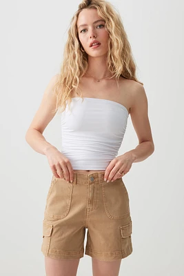 Ardene Mid Rise Cargo Shorts in Beige | Size | Spandex/Cotton