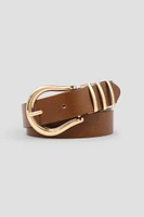 Ardene Horseshoe Buckle Belt in Brown | Size Small | Faux Leather