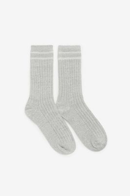 Ardene Metallic Ribbed Socks in Grey | Polyester/Spandex