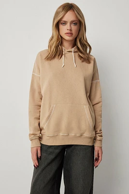 Ardene Exposed Seam Hoodie in Beige | Size | Polyester/Cotton | Fleece-Lined