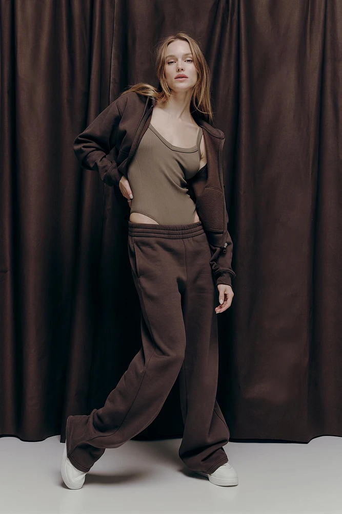 Ardene MADESOFT Fleece Straight Leg Sweatpants in Terra Brown | Size | Polyester/Cotton | Eco-Conscious