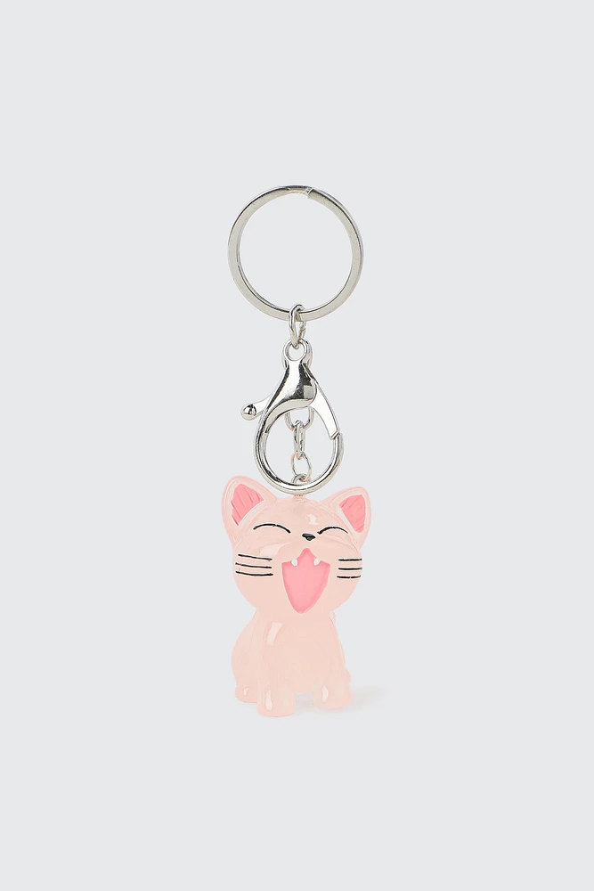 Ardene Cat Keychain in Light Pink