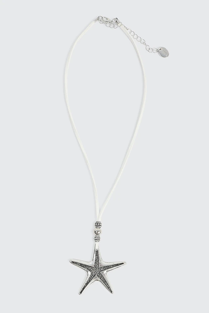Ardene Cord Necklace with Starfish Pendant in Silver