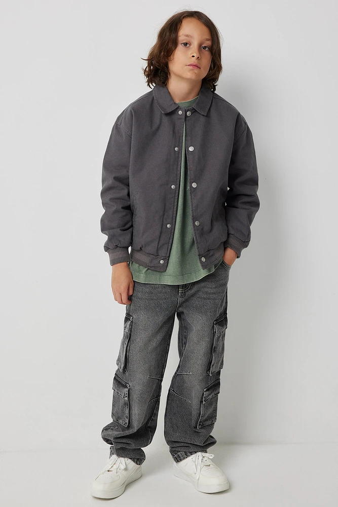 Ardene Kids Cargo Jeans in Dark Grey | Size | 100% Cotton