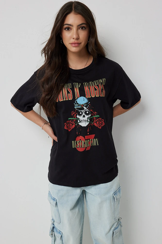 Ardene Oversized Guns N' Roses T-Shirt in Black | Size | 100% Cotton