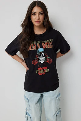 Ardene Oversized Guns N' Roses T-Shirt in Black | Size 2XL | 100% Cotton