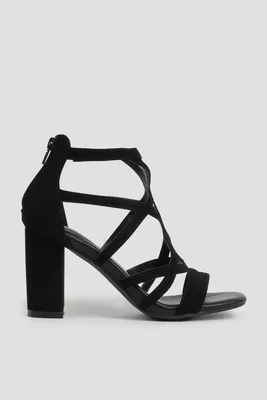 Ardene Criss Cross Block Heel Sandals in | Size | Faux Leather/Faux Suede