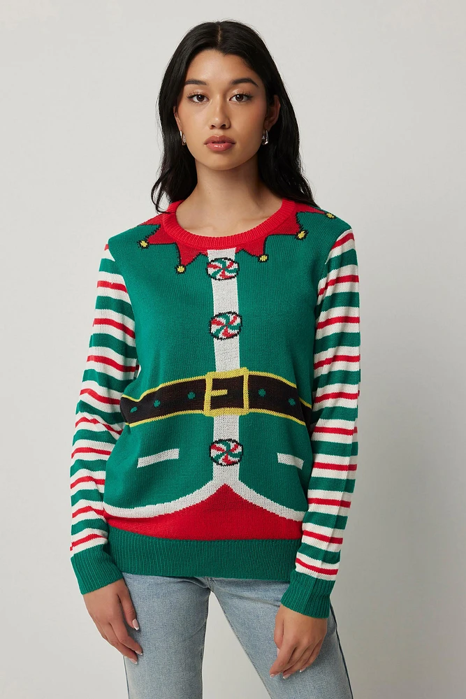 Ardene Elf Ugly Christmas Sweater in Medium Green | Size | 100% Acrylic