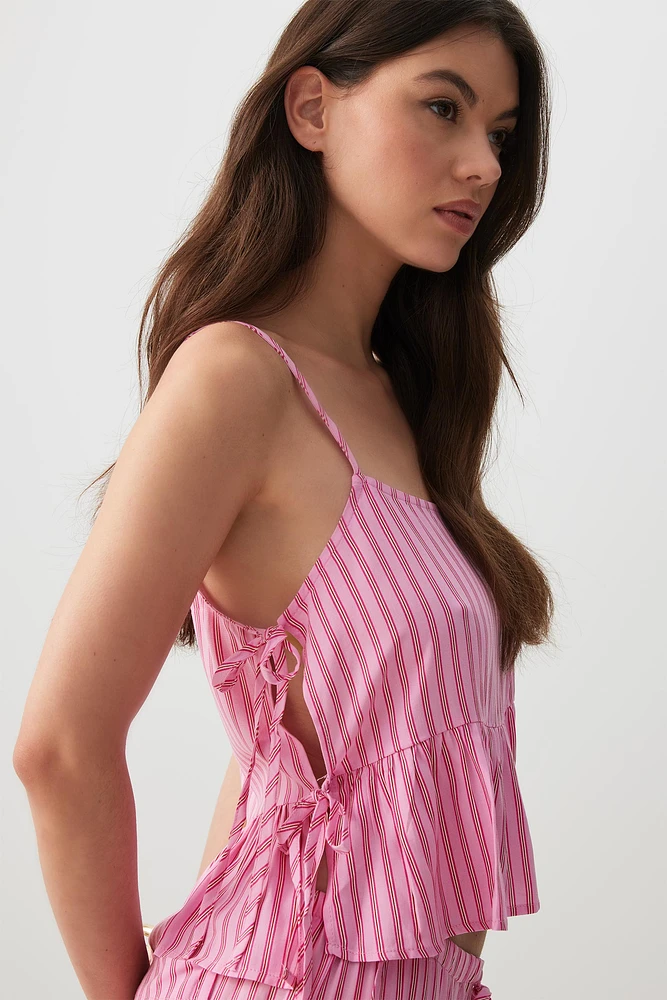 Ardene Peplum Tank Top with Side Ties in Light Pink | Size | 100% Viscose