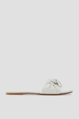 Ardene One-Band Bow Sandals in White | Size 7 | Faux Leather