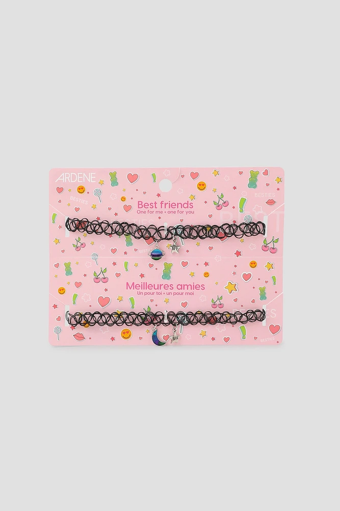 Ardene Kids 2-Pack BFF Chokers with Charms in Black