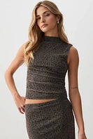 Ardene Printed Mesh Mock neck Top in | Size | Polyester/Spandex