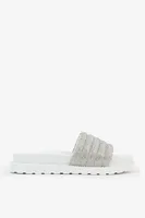 Ardene Rhinestone-Embellished Slide Sandals in White | Size