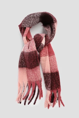 Ardene Checkered Scarf in Burgundy | Polyester