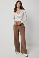 Ardene Washed Wide Leg Sweatpants in Brown | Size | Polyester/Cotton | Fleece-Lined