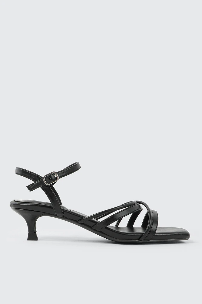 Ardene Kitten Heel Strappy Sandals in | Size | Faux Leather