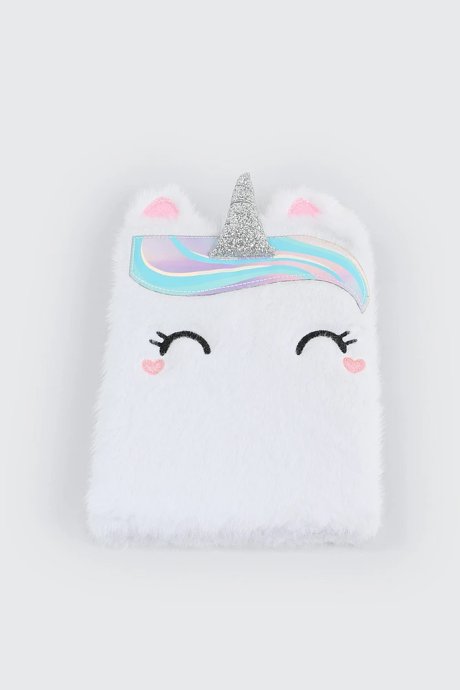 Ardene Kids Plush Unicorn Notebook in White