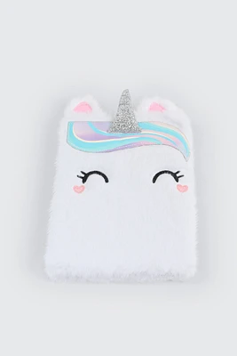 Ardene Kids Plush Unicorn Notebook in White