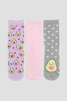 Ardene Kids 3-Pack Avocado Crew Socks | Polyester/Spandex