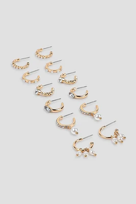 Ardene 6-Pack Pearl & Stone Hoops in Gold | Stainless Steel