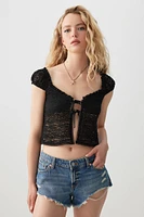 Ardene Short Sleeve Tie Front Lace Top in | Size | Elastane/Polyamide