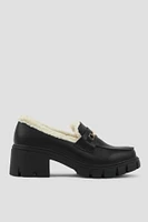 Ardene Fur Lined Lug Sole Loafers in Black | Size | Faux Leather