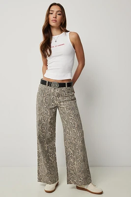 Ardene Snake Print Wide Leg Pants in Beige | Size | 100% Cotton