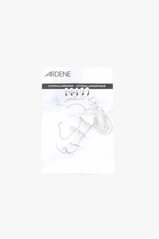 Ardene Pack of Cuff and Hoop Earrings in Silver | Stainless Steel