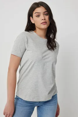 Ardene Basic Fitted Crew Neck T-Shirt in Light Grey | Size | Cotton/Elastane