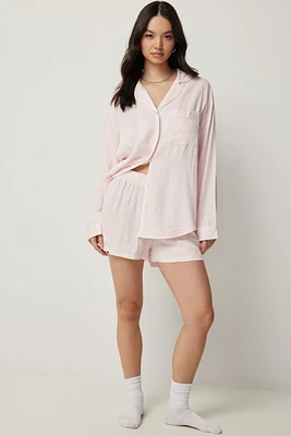Ardene Pinstriped Boxer Shorts in Light Pink | Size | 100% Viscose