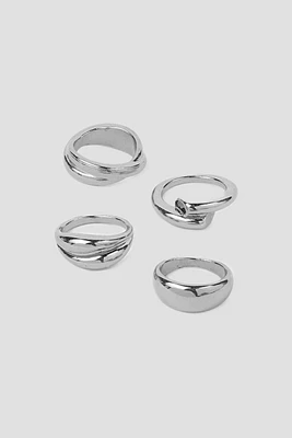 Ardene 4-Pack Thick Minimalist Rings in Silver | Size Small