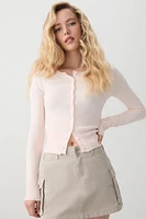 Ardene Fitted Crew Neck Cardigan in Light Pink | Size | Polyester/Polyamide/Viscose