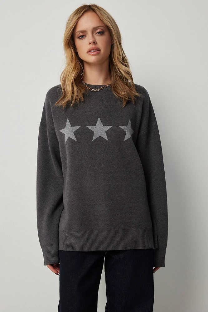 Ardene Long Oversized Sweater in Dark Grey | Size Large | Polyester/Nylon/Viscose