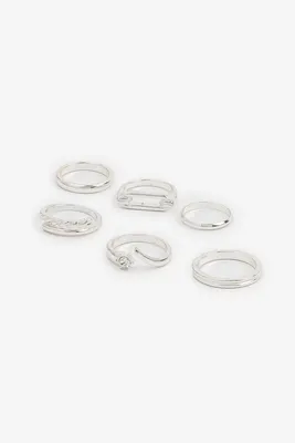 Ardene 6-Pack Assorted Silver Tone Rings | Size