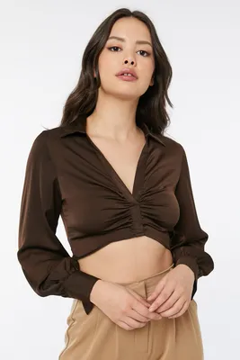 Ardene Front Shirring Satin Blouse in | Size | Polyester