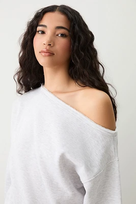 Ardene Off Shoulder Sweatshirt in Light Grey | Size | Polyester/Cotton | Fleece-Lined